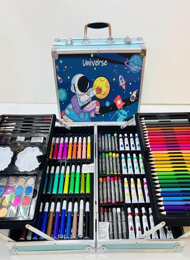 بلو بل مجموعة بلو بيل الفنية، 145 قطعة، مجموعة رسم وتلوين للأطفال، هدية مثالية للأطفال، لوازم فنية مدرسية، للطلاب، المبتدئين والفنانين، صندوق فني من الألومنيوم - Image 2